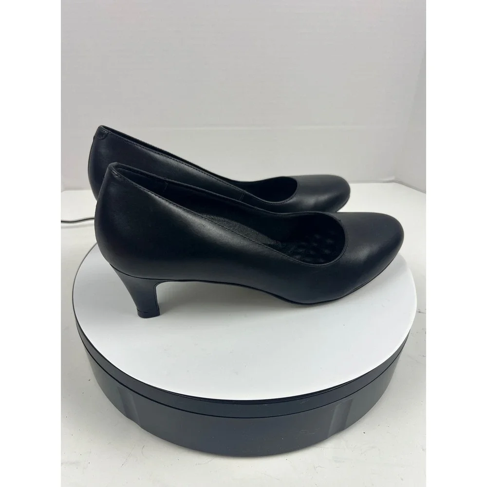R2‎ Hommerson Womens Black Leather Kitten Pumps 9M Arch Support Comfort Heel
